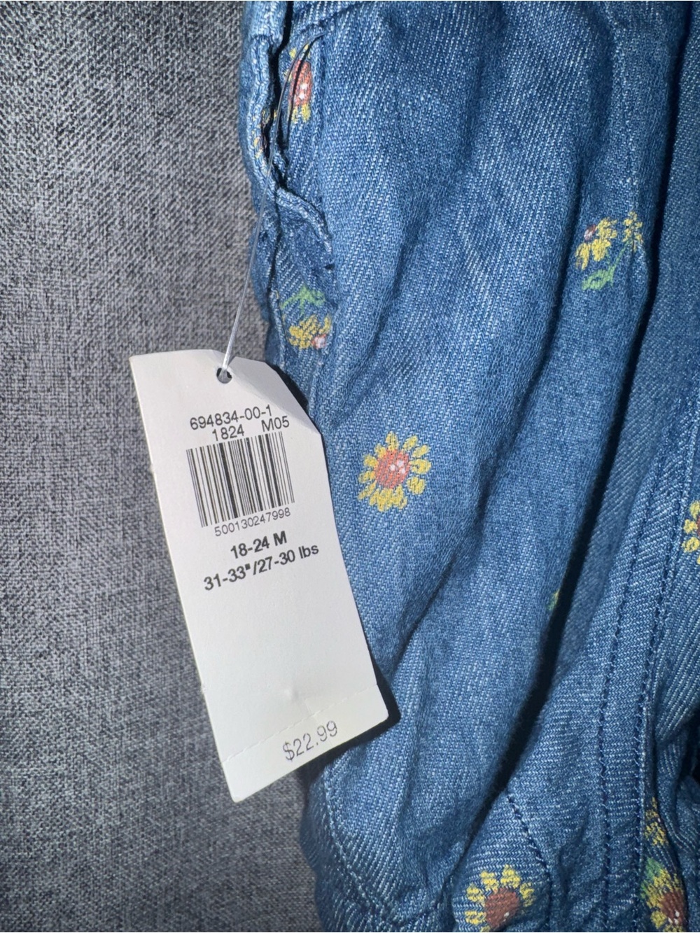 Old Navy Girls' Blue Floral Denim Shortalls - Picture 4 of 4